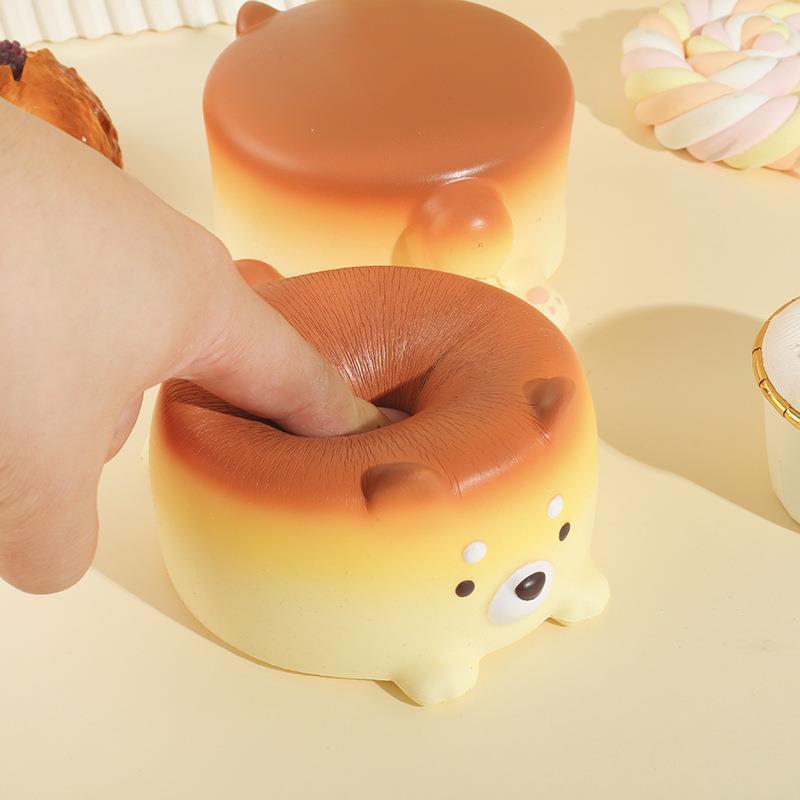 Slow Rise Cheese Cake Dog squishy toy, close-up detail