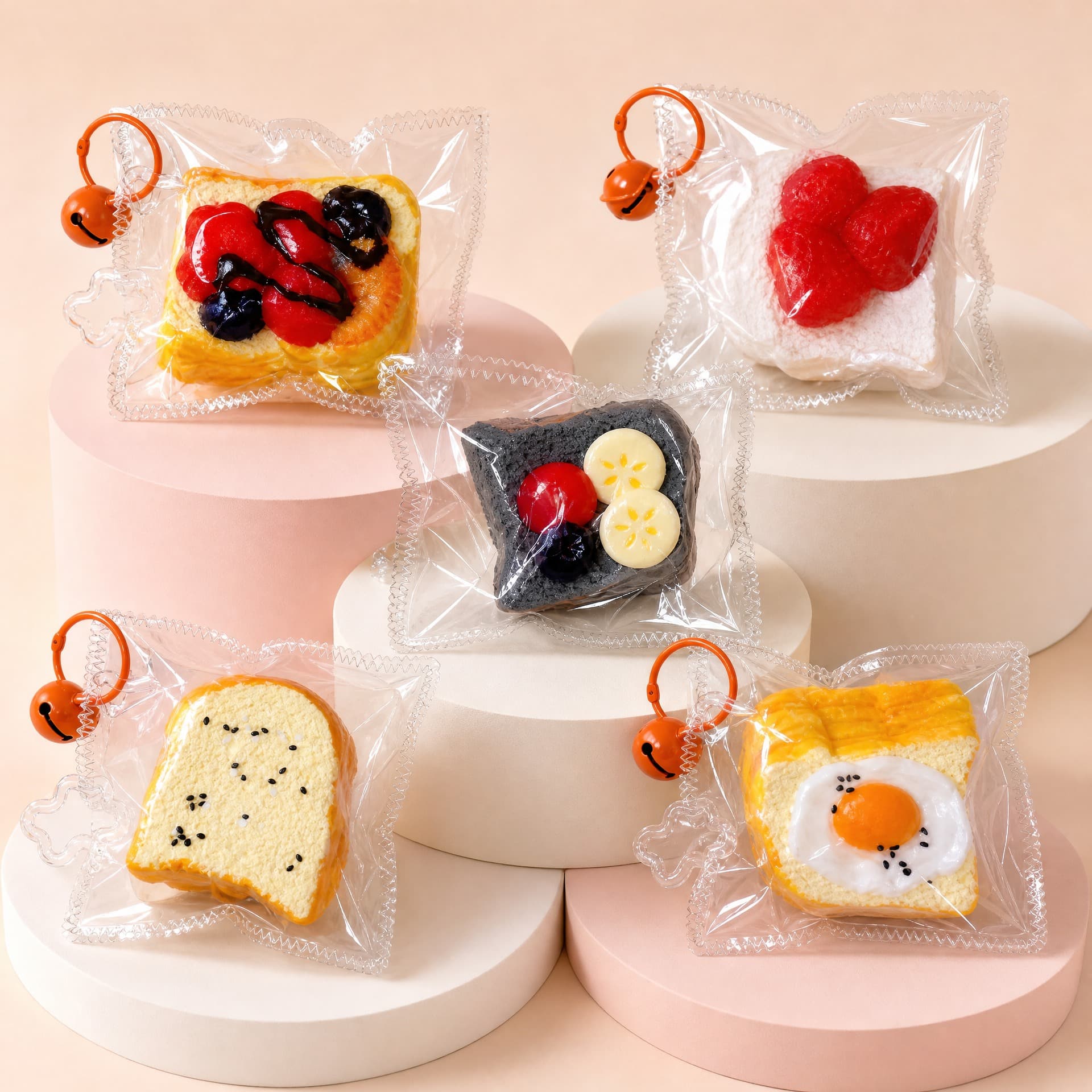 Squidgy Bread Collection, full lineup of 5 toast squishy designs