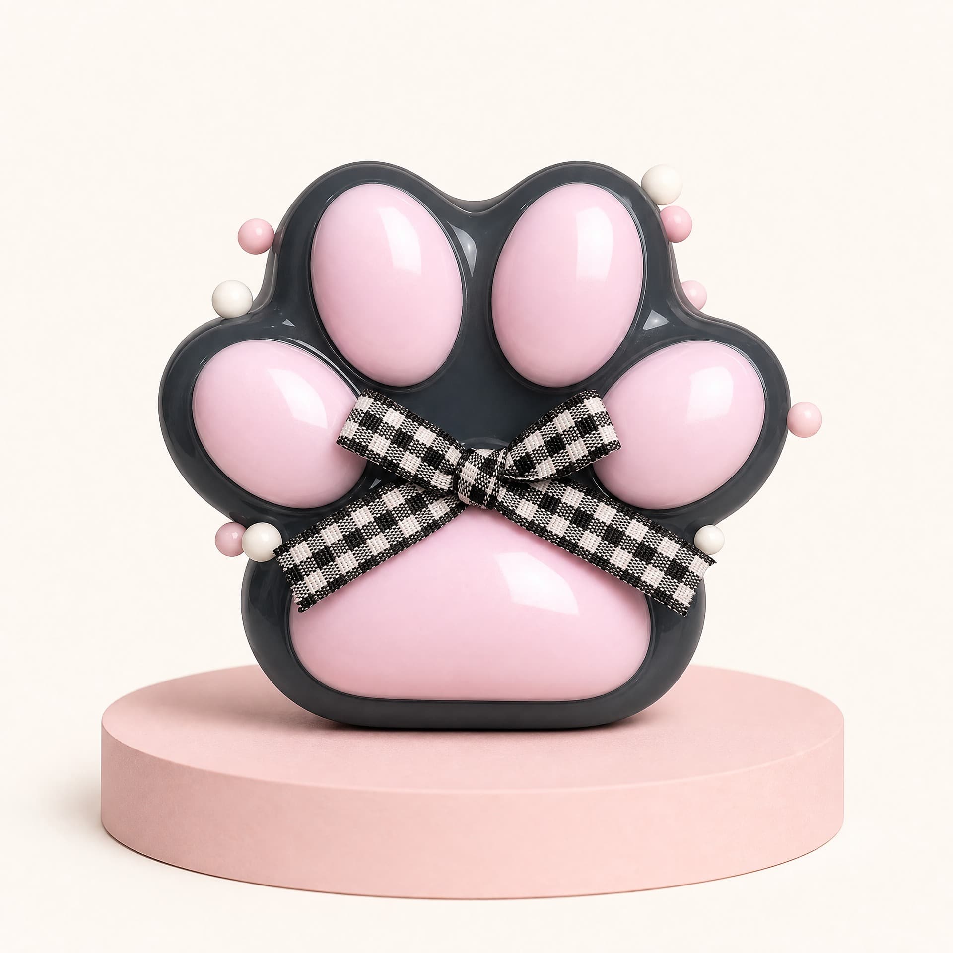 Cat Paw Squeeze toy, glossy finish, charcoal and pink