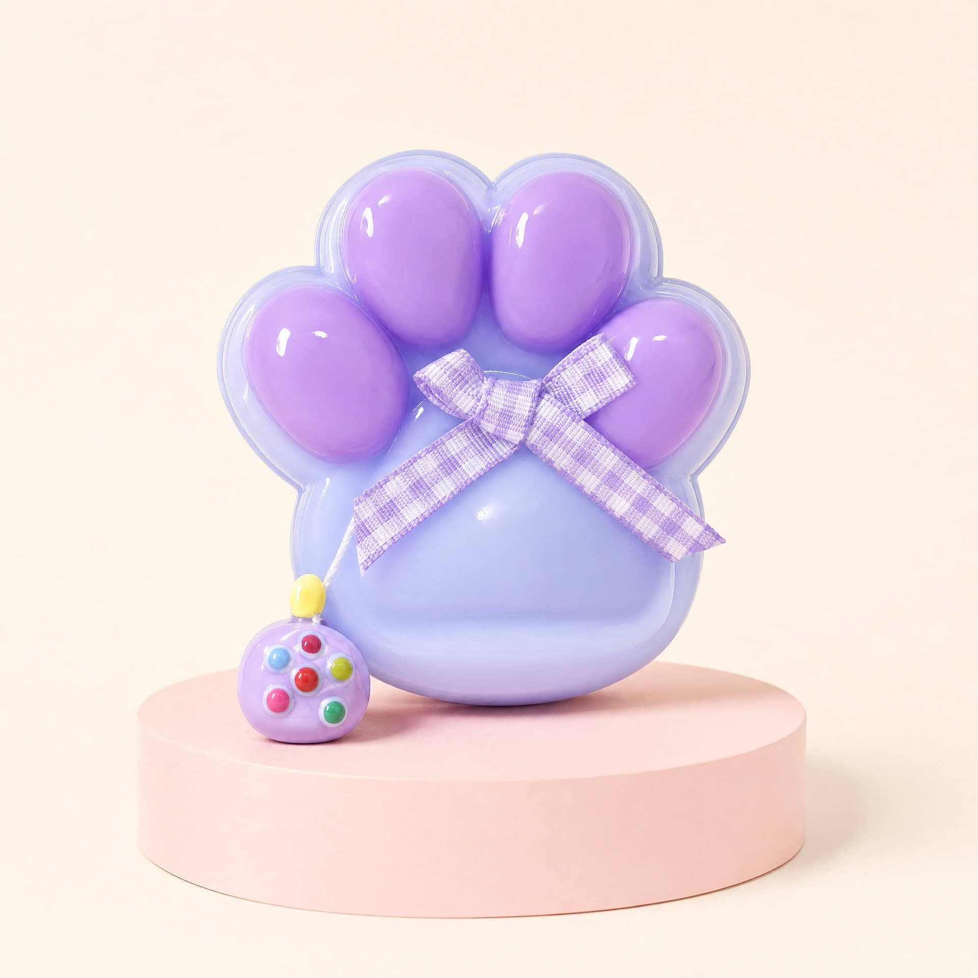 Cat Paw Squeeze toy, glossy finish, lavender and blue