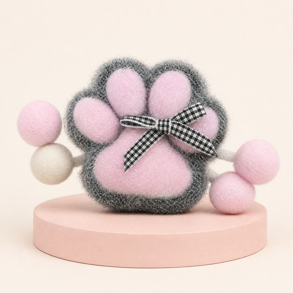 Cat Paw Squeeze toy, plush finish, charcoal and pink