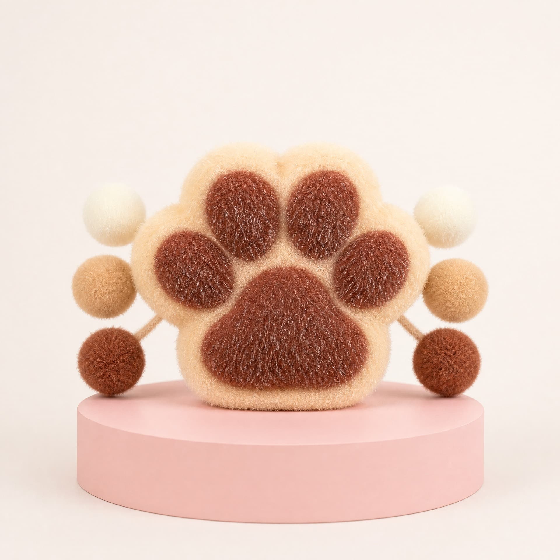 Cat Paw Squeeze toy, plush finish, chocolate and cream