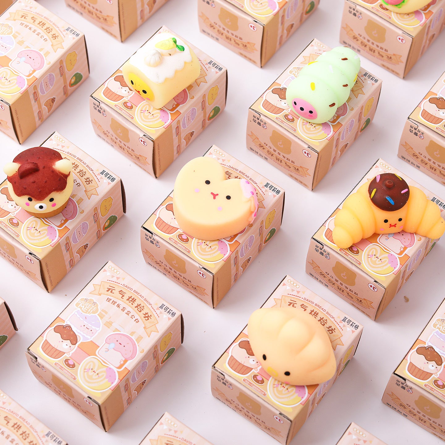 Blind box mini bread squishy collection, packaging front view