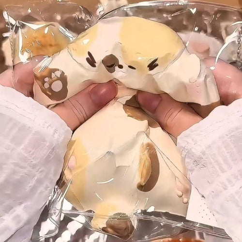 Cream Squishy Tabby Cat toy, side view
